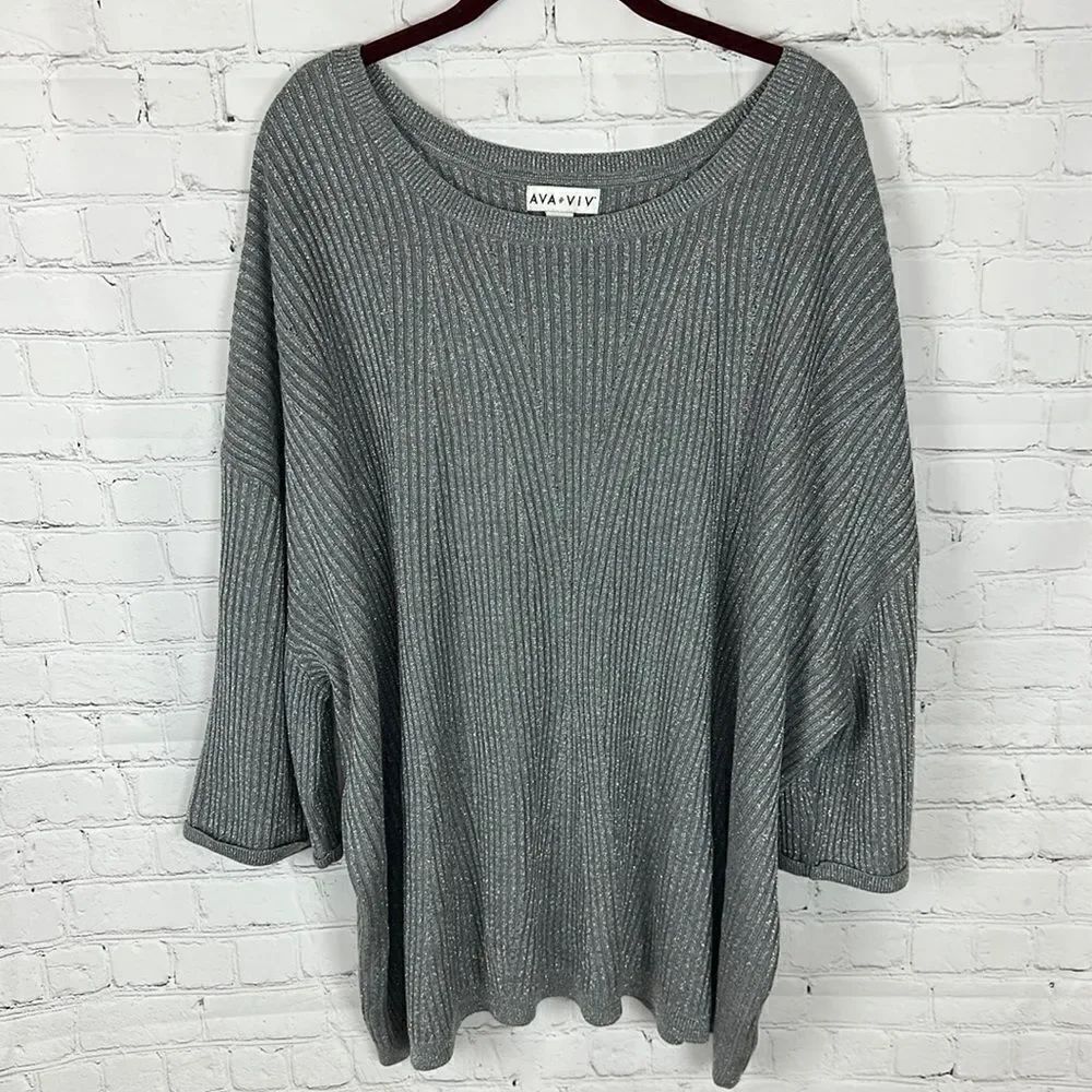 Ava & Viv Womens Sweater Sz 4X Gray Sparkle Shimmer Acrylic Blend